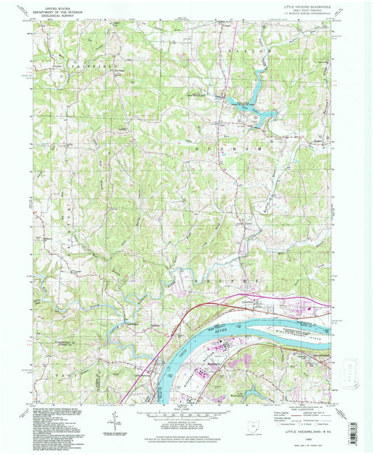 Classic USGS Little Hocking Ohio 7.5'x7.5' Topo Map Image