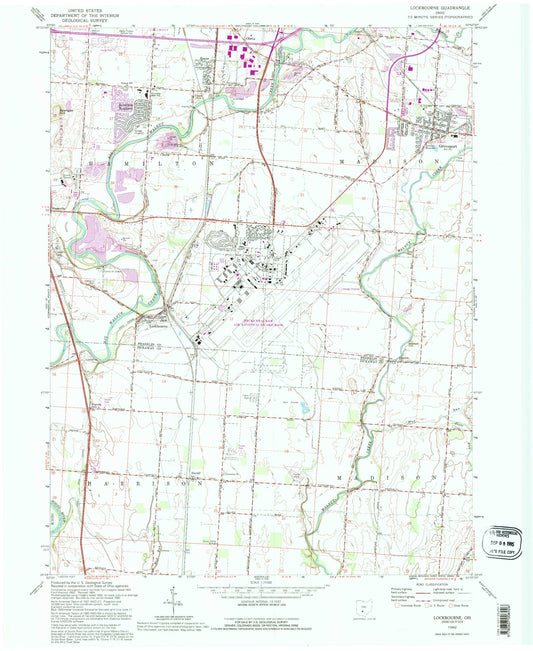 Classic USGS Lockbourne Ohio 7.5'x7.5' Topo Map Image
