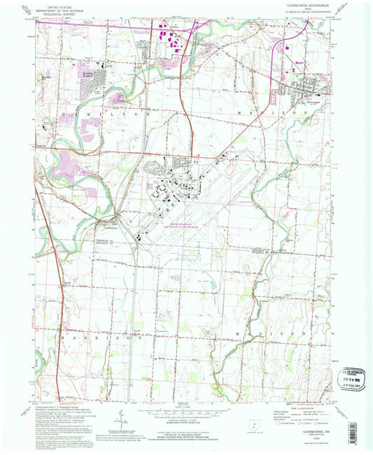 Classic USGS Lockbourne Ohio 7.5'x7.5' Topo Map Image