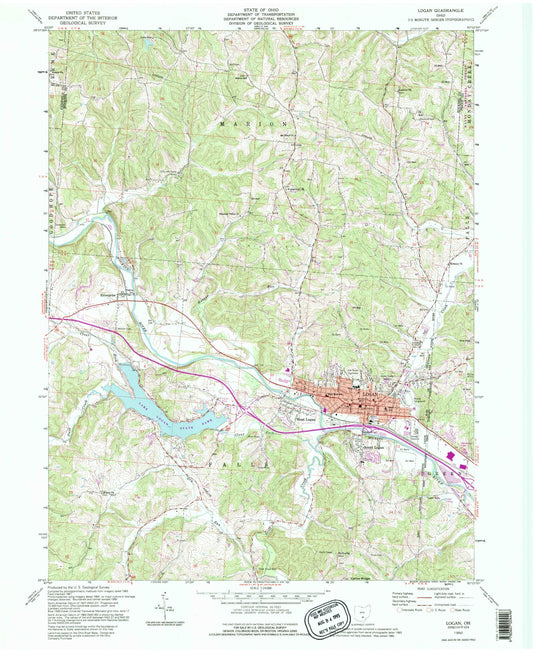Classic USGS Logan Ohio 7.5'x7.5' Topo Map Image