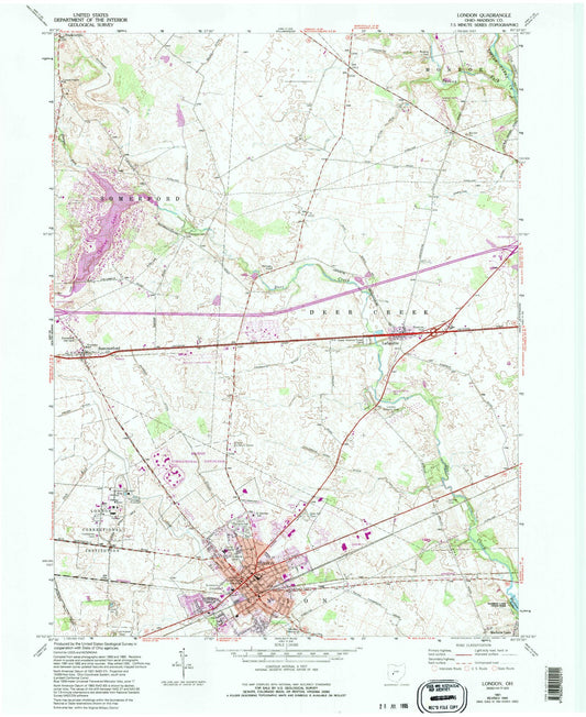 Classic USGS London Ohio 7.5'x7.5' Topo Map Image