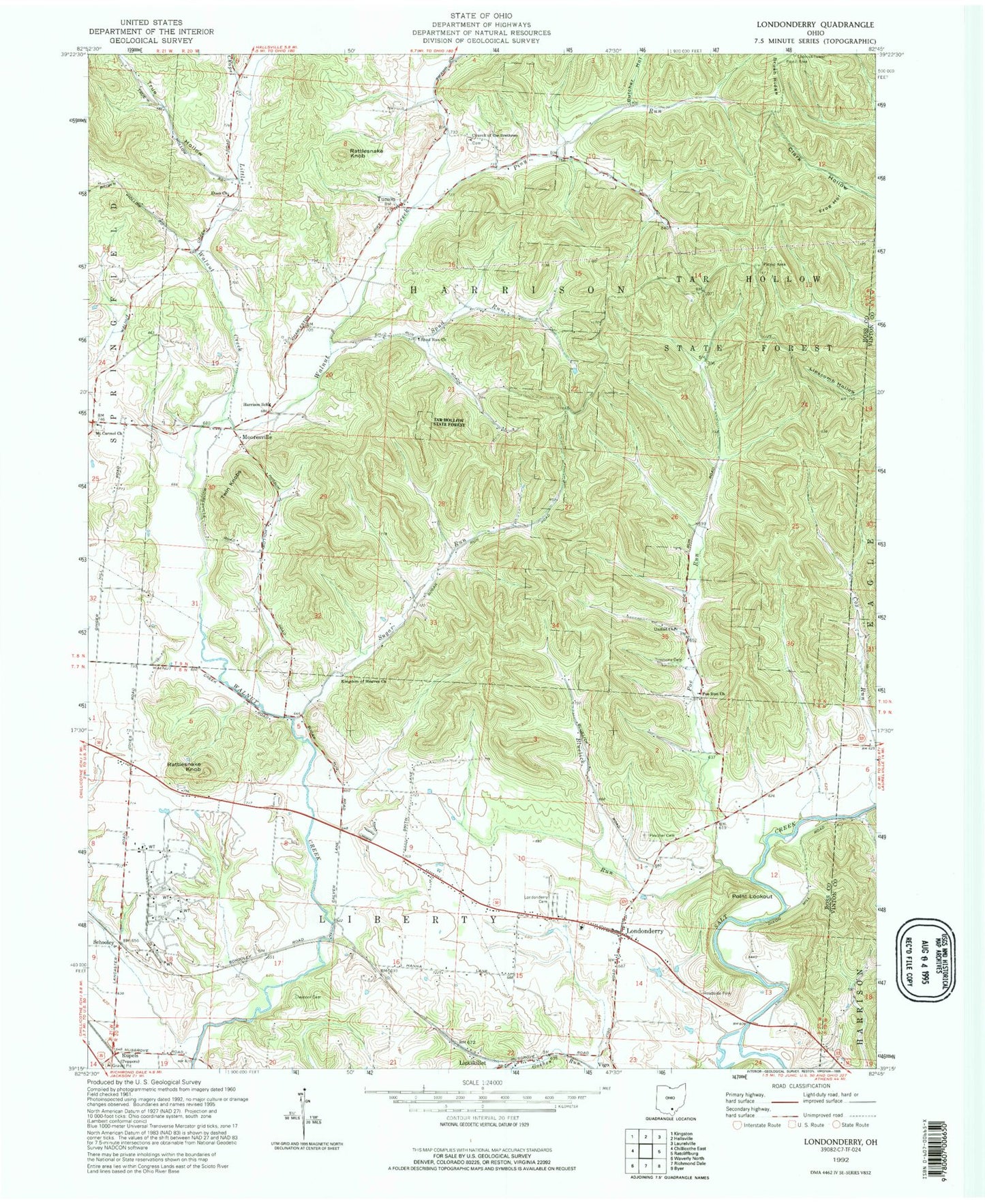 Classic USGS Londonderry Ohio 7.5'x7.5' Topo Map Image