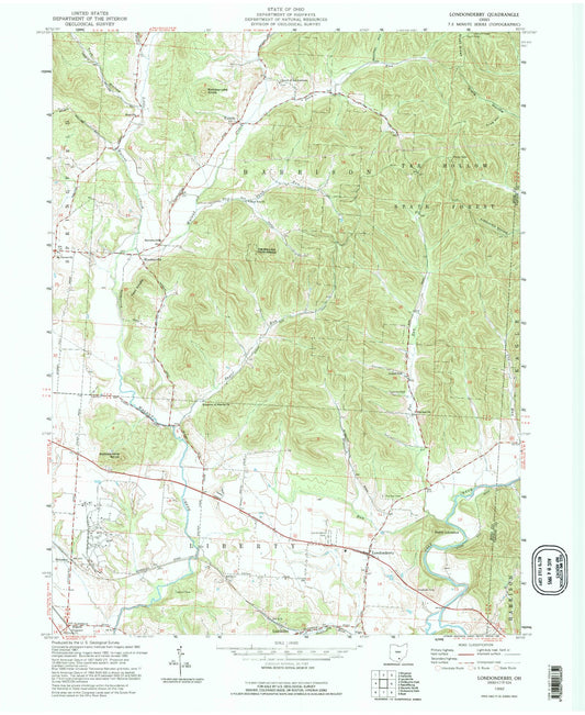 Classic USGS Londonderry Ohio 7.5'x7.5' Topo Map Image