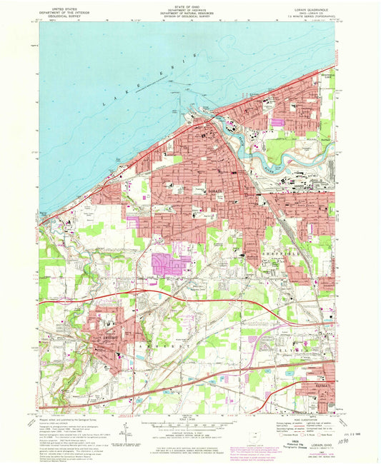 Classic USGS Lorain Ohio 7.5'x7.5' Topo Map Image