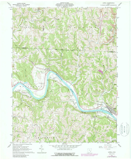 Classic USGS Lowell Ohio 7.5'x7.5' Topo Map Image