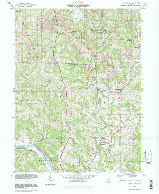 Classic USGS Lower Salem Ohio 7.5'x7.5' Topo Map Image