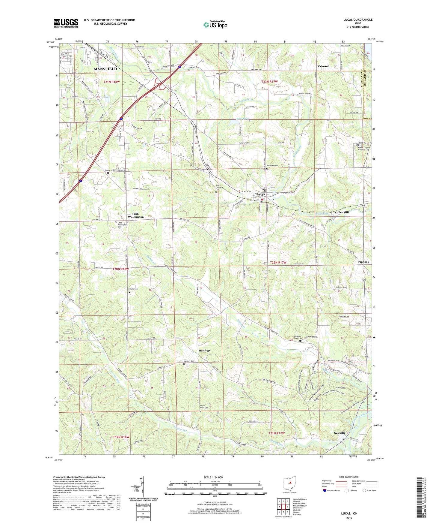 Lucas Ohio US Topo Map Image