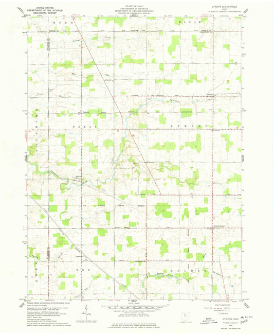 Classic USGS Lykens Ohio 7.5'x7.5' Topo Map Image