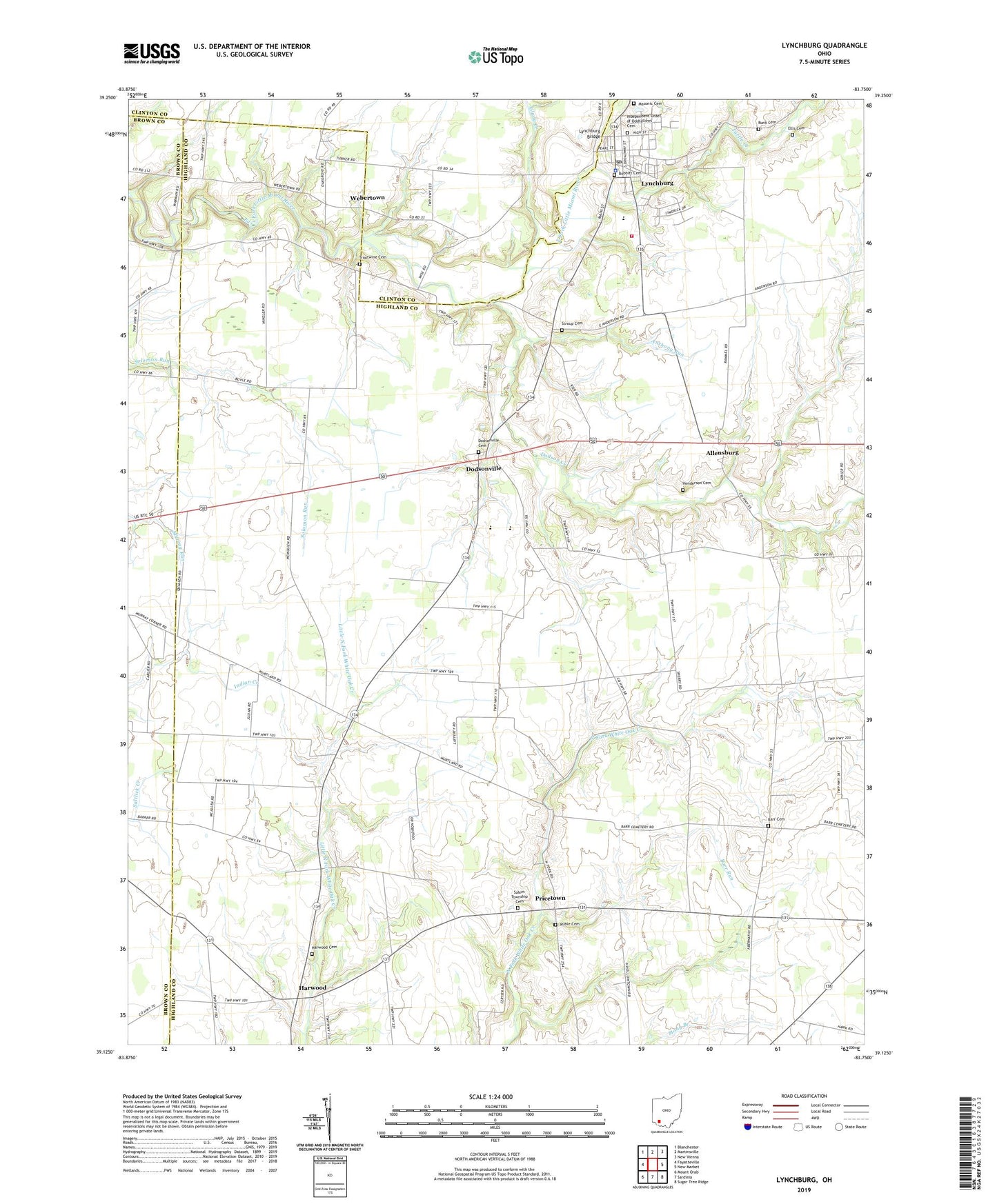 Lynchburg Ohio US Topo Map Image