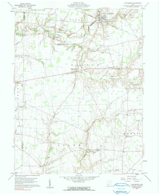 Classic USGS Lynchburg Ohio 7.5'x7.5' Topo Map Image
