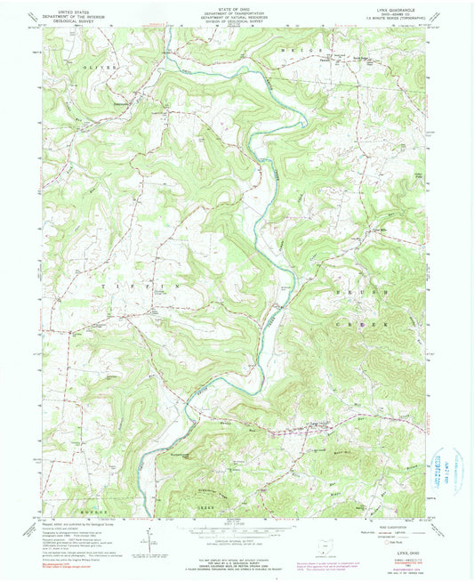 Classic USGS Lynx Ohio 7.5'x7.5' Topo Map Image