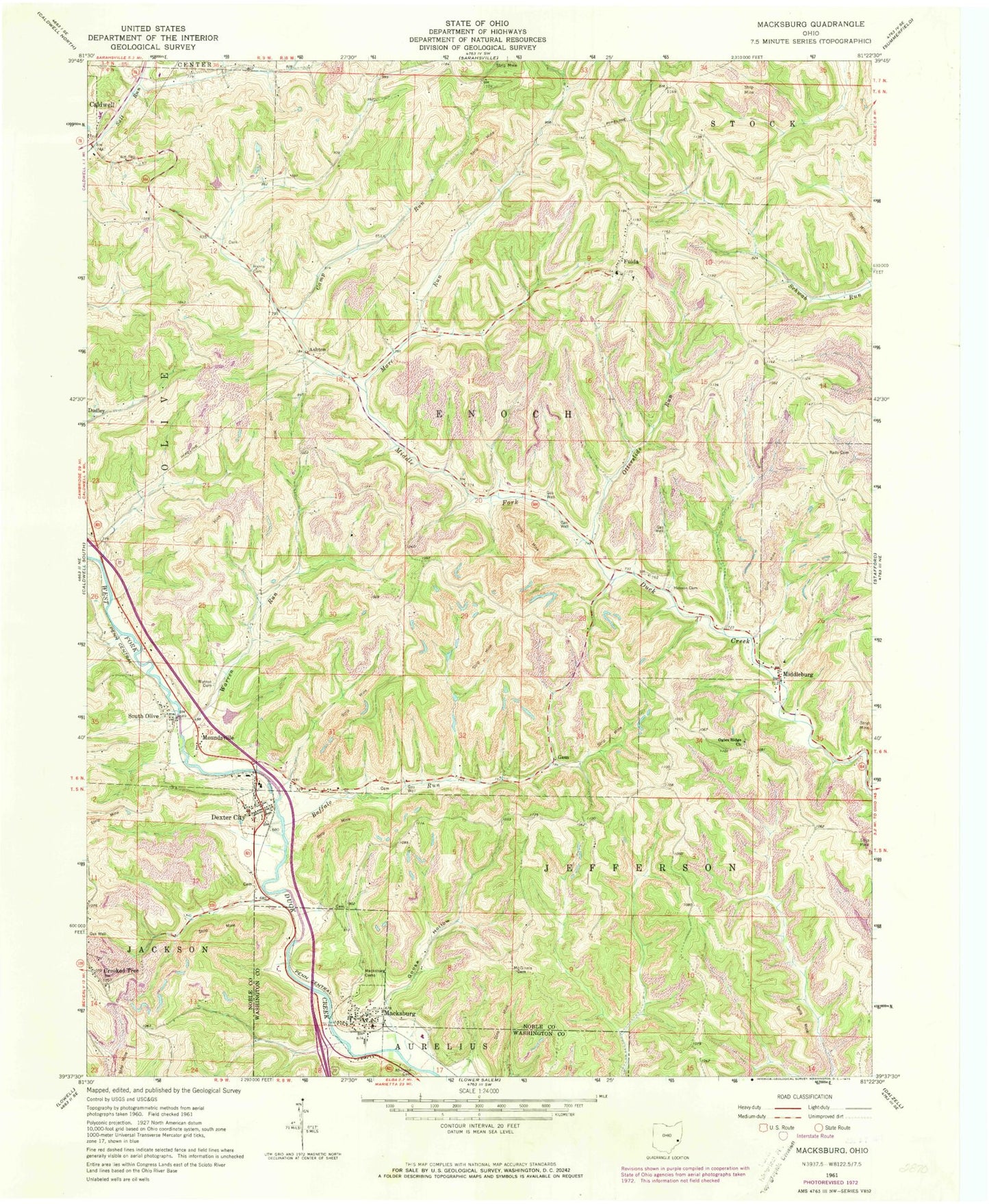 Classic USGS Macksburg Ohio 7.5'x7.5' Topo Map Image