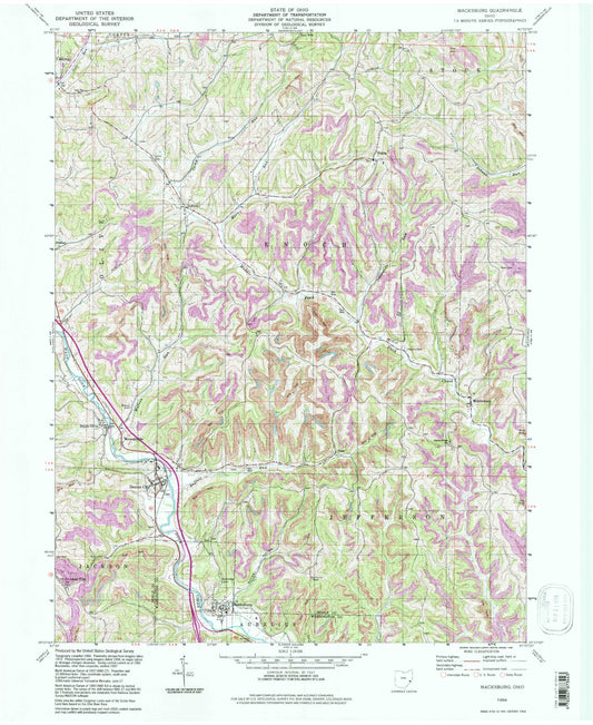 Classic USGS Macksburg Ohio 7.5'x7.5' Topo Map Image