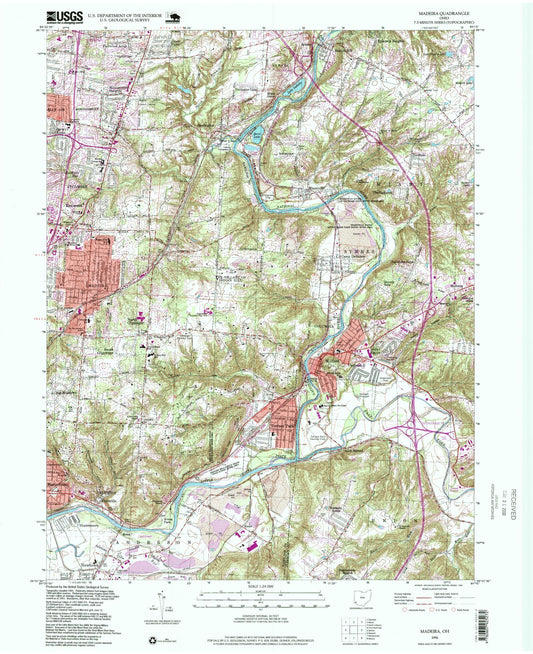 Classic USGS Madeira Ohio 7.5'x7.5' Topo Map Image