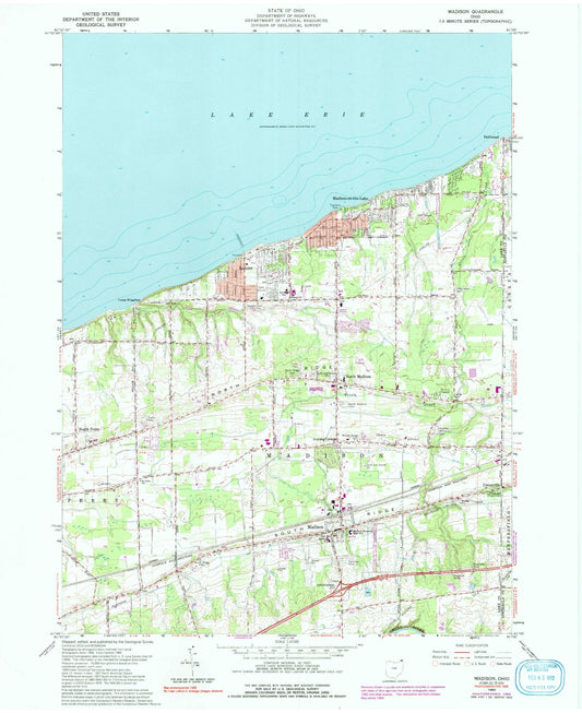 Classic USGS Madison Ohio 7.5'x7.5' Topo Map Image