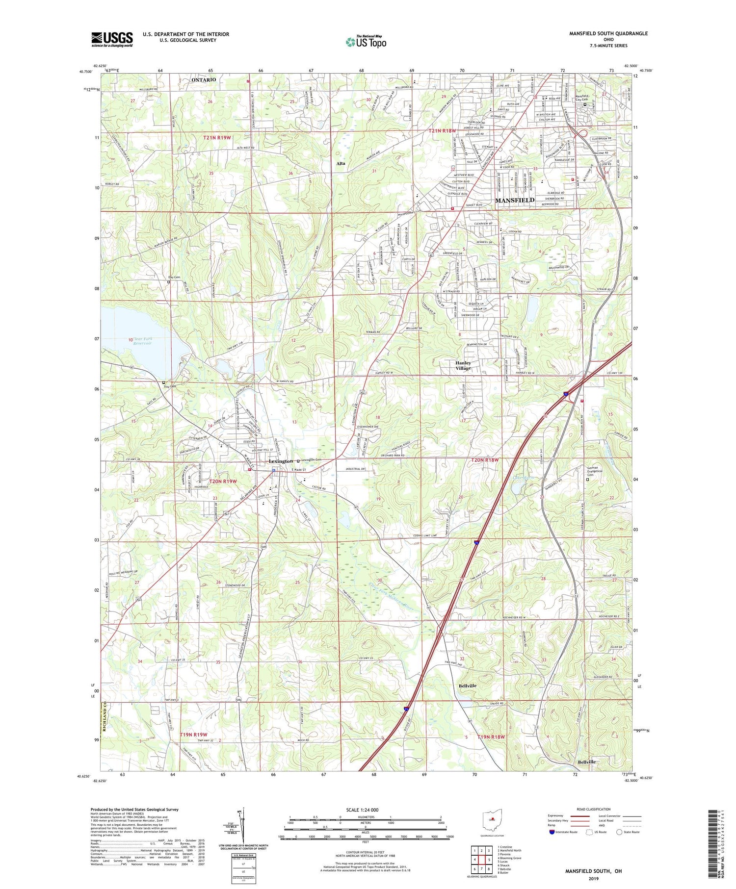 Mansfield South Ohio US Topo Map Image