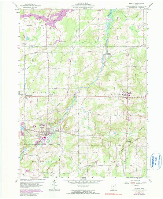 Classic USGS Mantua Ohio 7.5'x7.5' Topo Map Image