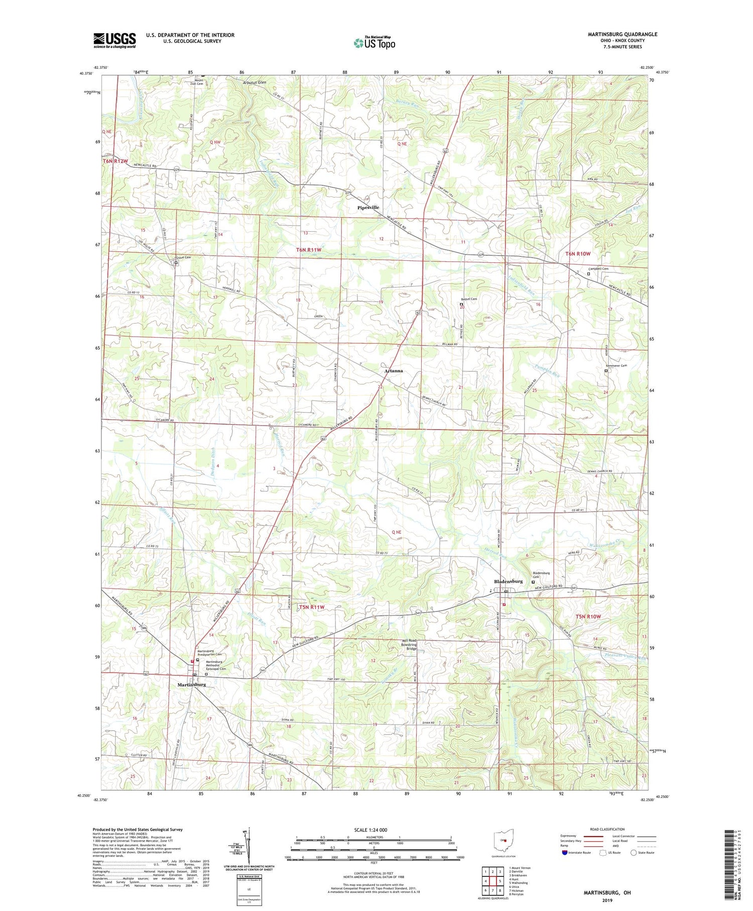 Martinsburg Ohio US Topo Map Image