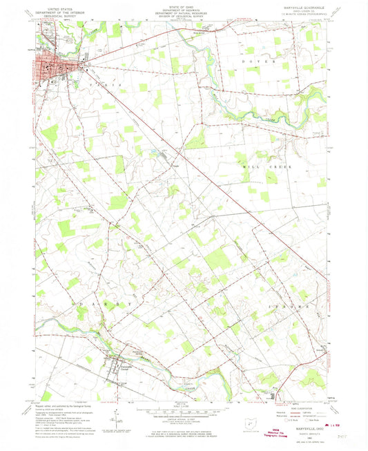 Classic USGS Marysville Ohio 7.5'x7.5' Topo Map Image