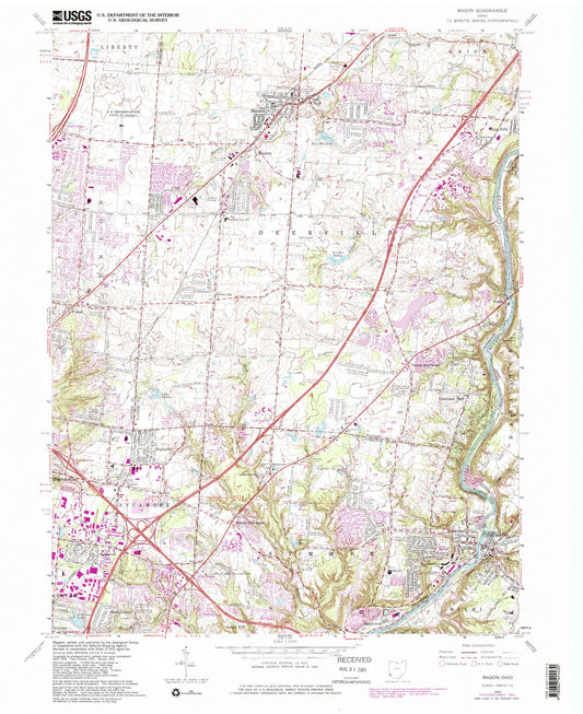 Classic USGS Mason Ohio 7.5'x7.5' Topo Map Image