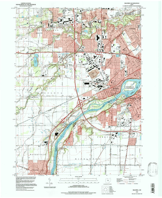 Classic USGS Maumee Ohio 7.5'x7.5' Topo Map Image