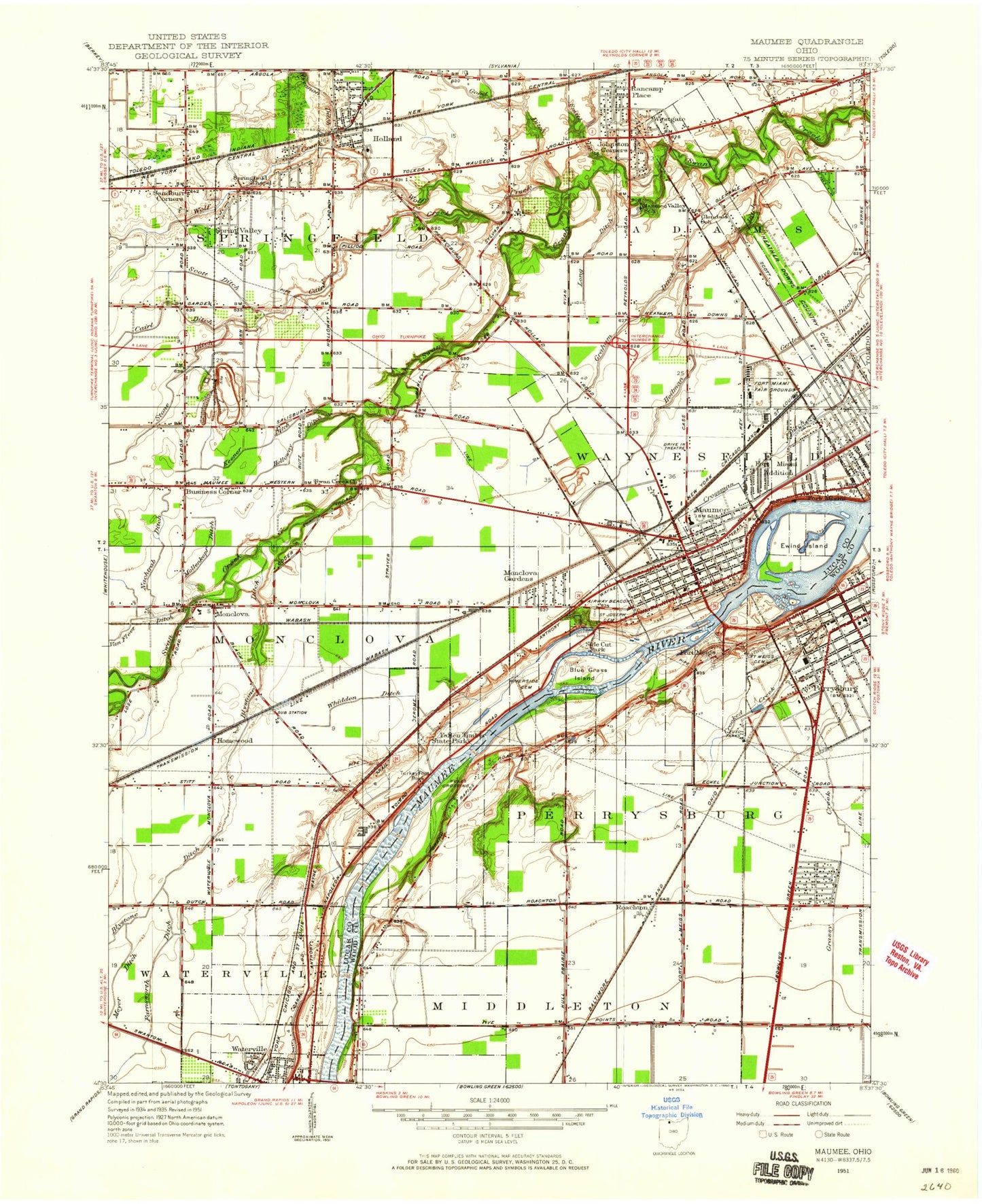 Classic USGS Maumee Ohio 7.5'x7.5' Topo Map Image