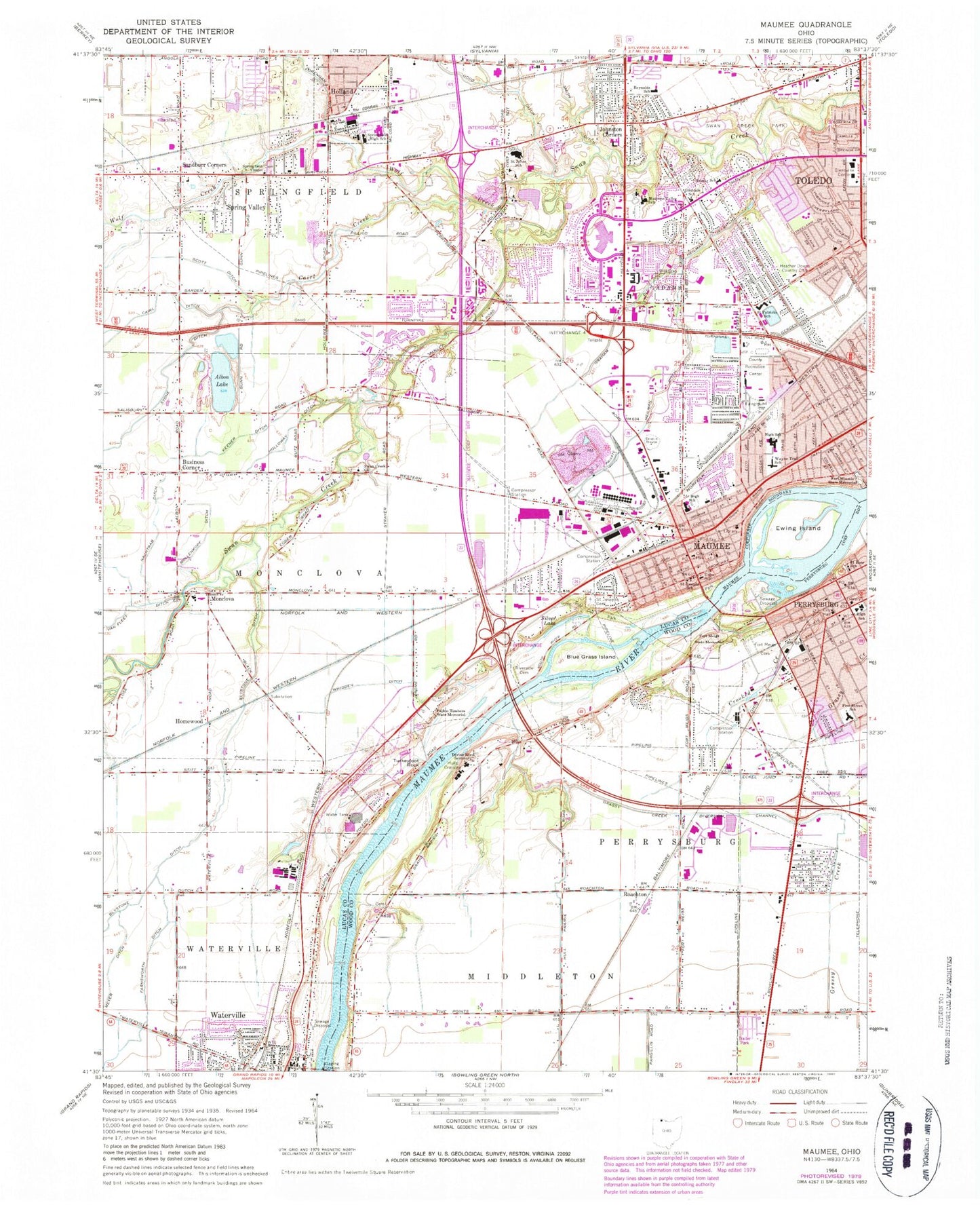 Classic USGS Maumee Ohio 7.5'x7.5' Topo Map Image