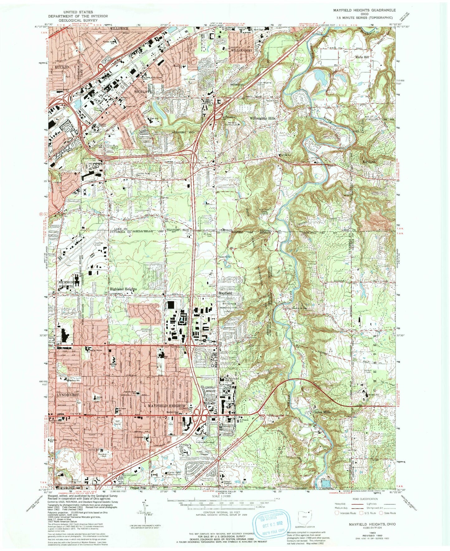 Classic USGS Mayfield Heights Ohio 7.5'x7.5' Topo Map Image