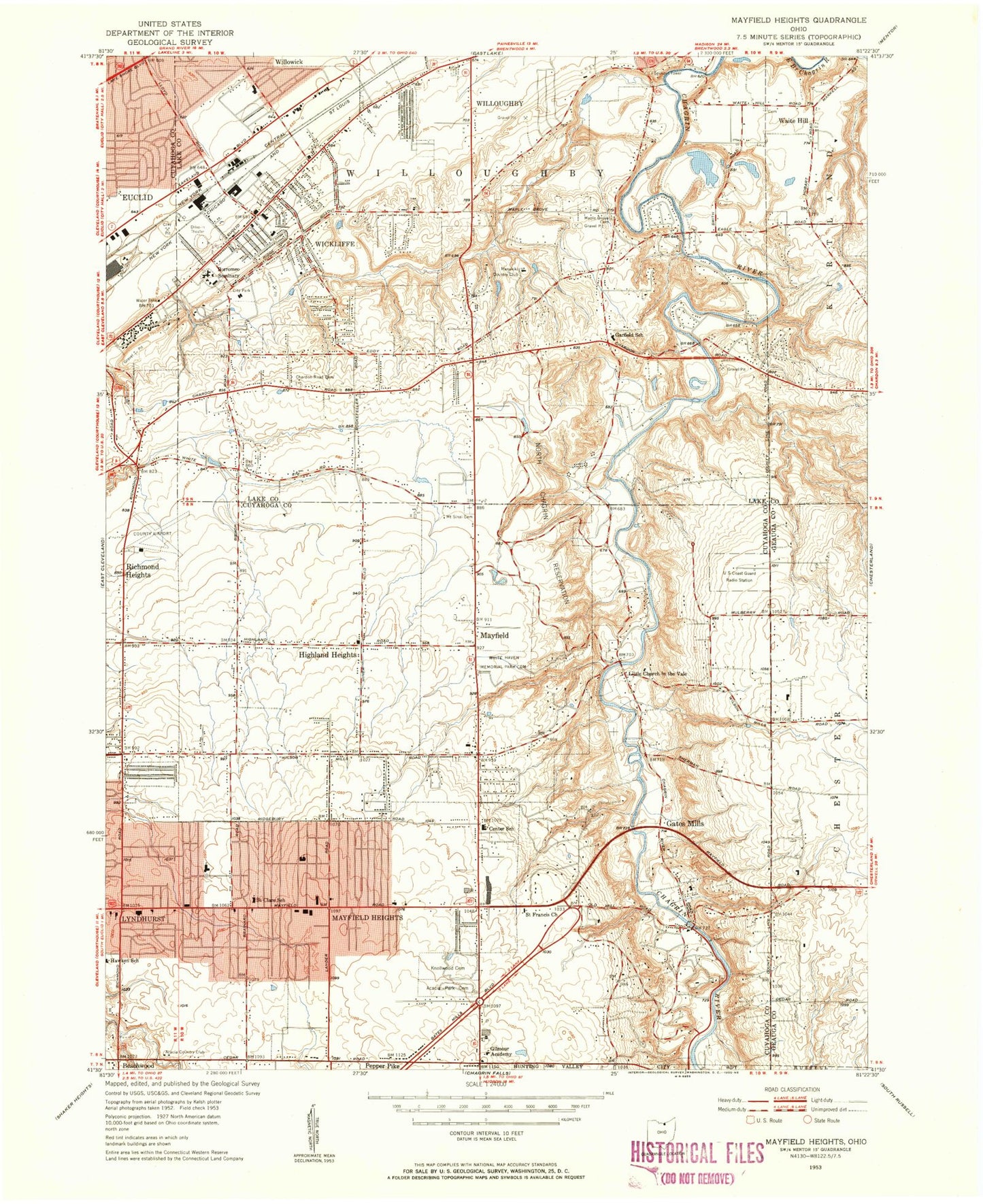 Classic USGS Mayfield Heights Ohio 7.5'x7.5' Topo Map Image