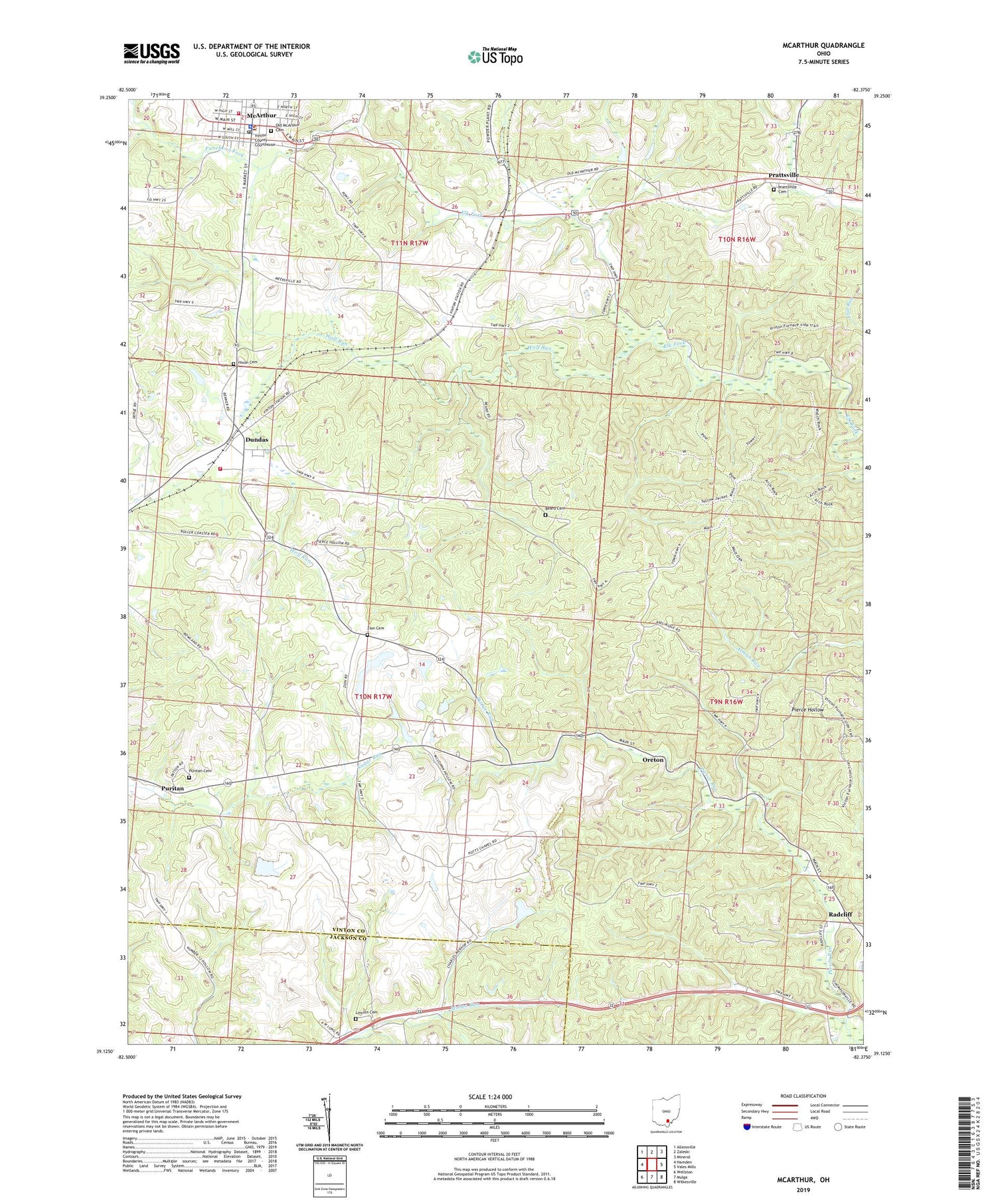 McArthur Ohio US Topo Map Image