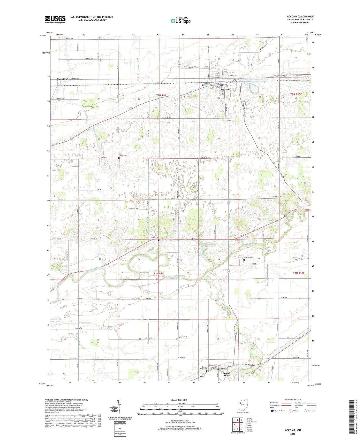 McComb Ohio US Topo Map Image