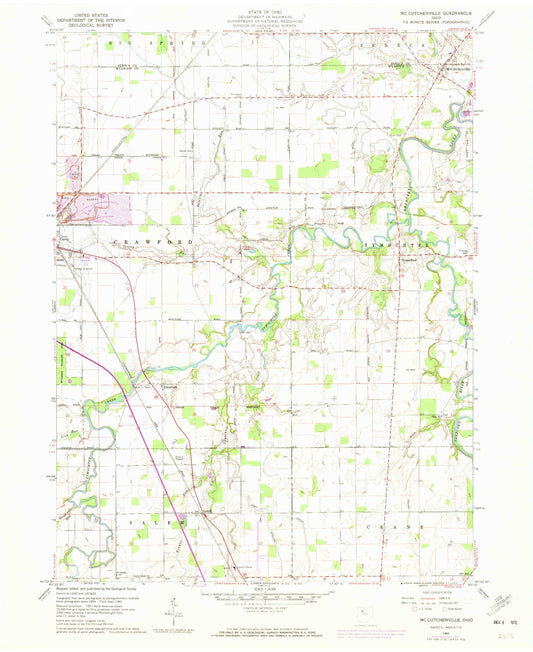 Classic USGS McCutchenville Ohio 7.5'x7.5' Topo Map Image
