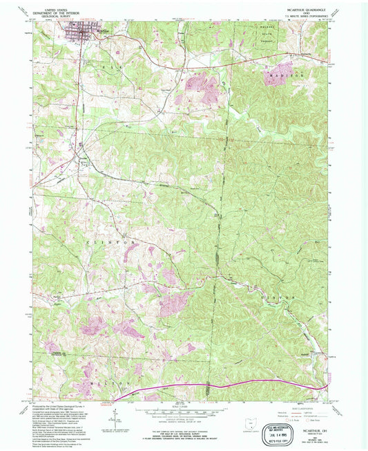 Classic USGS McArthur Ohio 7.5'x7.5' Topo Map Image