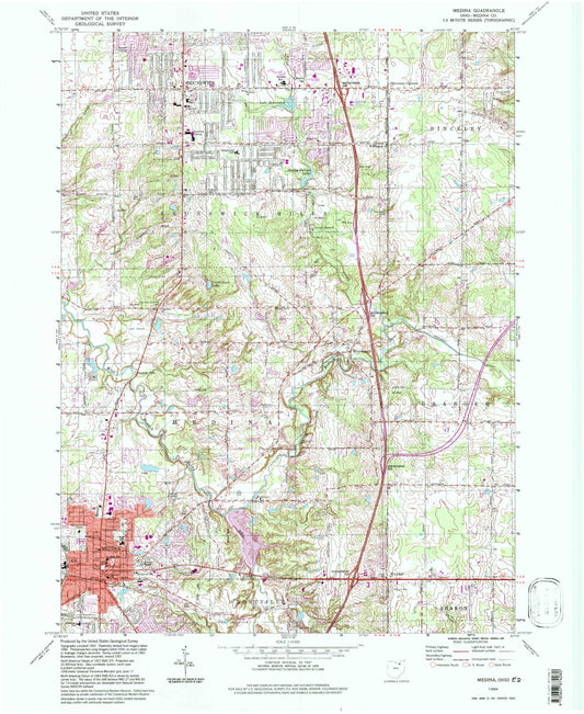 Classic USGS Medina Ohio 7.5'x7.5' Topo Map Image