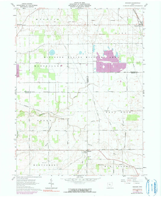 Classic USGS Meeker Ohio 7.5'x7.5' Topo Map Image