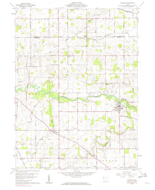 Classic USGS Mendon Ohio 7.5'x7.5' Topo Map Image