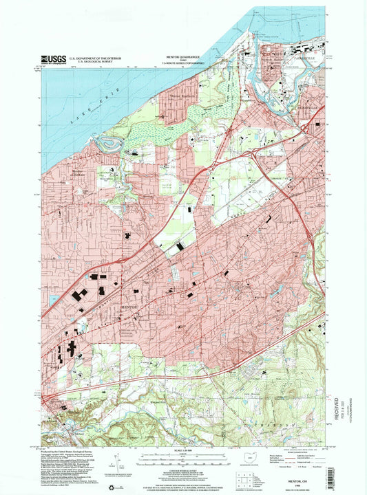Classic USGS Mentor Ohio 7.5'x7.5' Topo Map Image