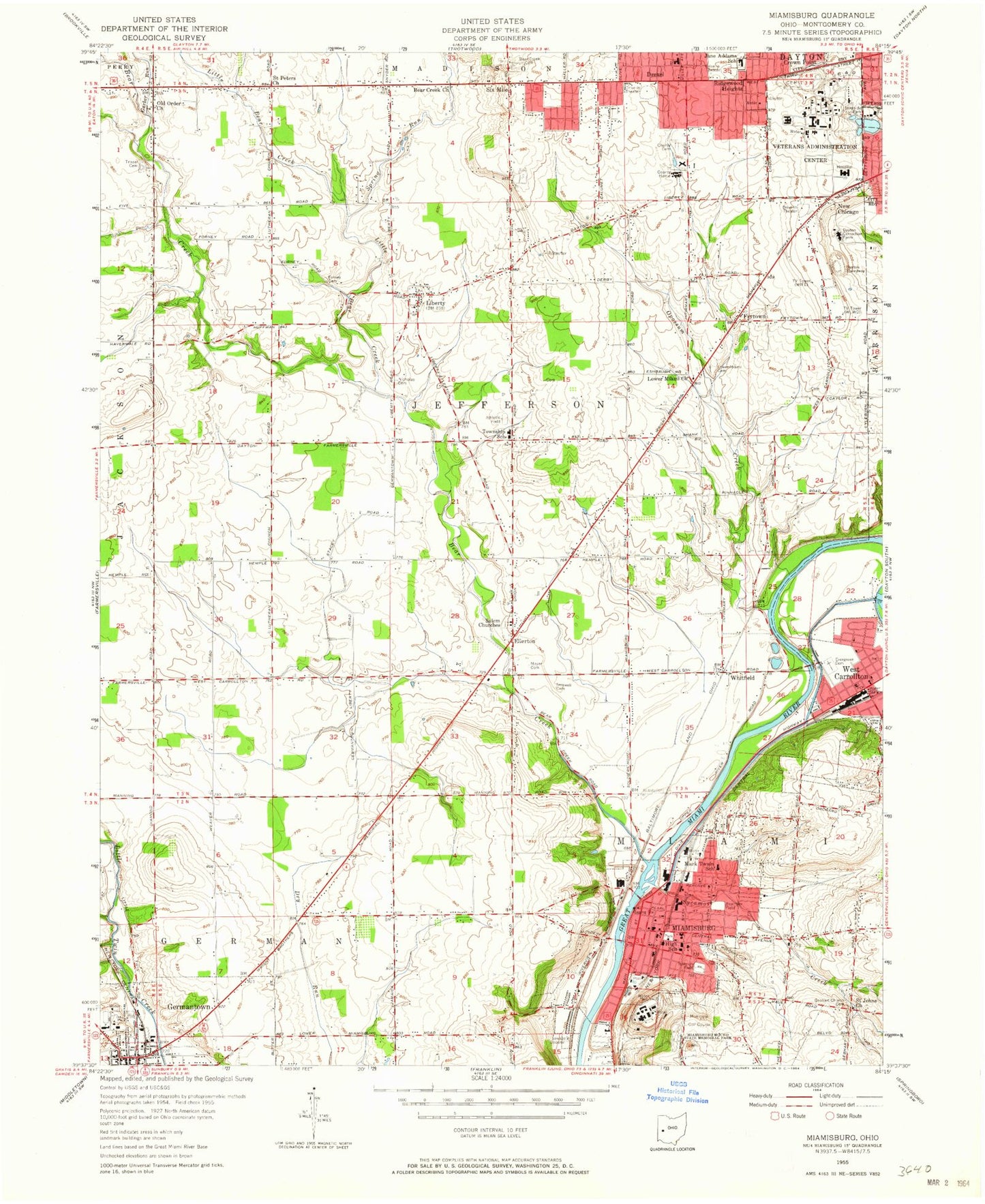 Classic USGS Miamisburg Ohio 7.5'x7.5' Topo Map Image