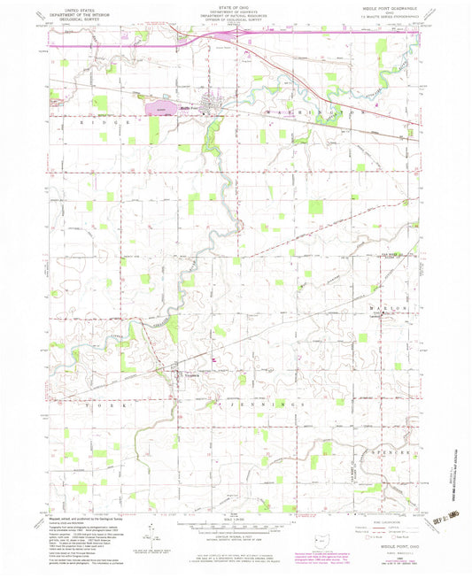 Classic USGS Middle Point Ohio 7.5'x7.5' Topo Map Image