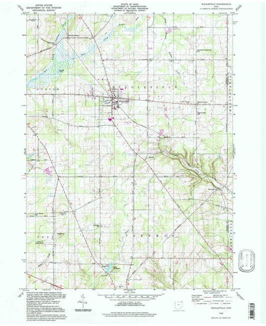 Classic USGS Middlefield Ohio 7.5'x7.5' Topo Map Image