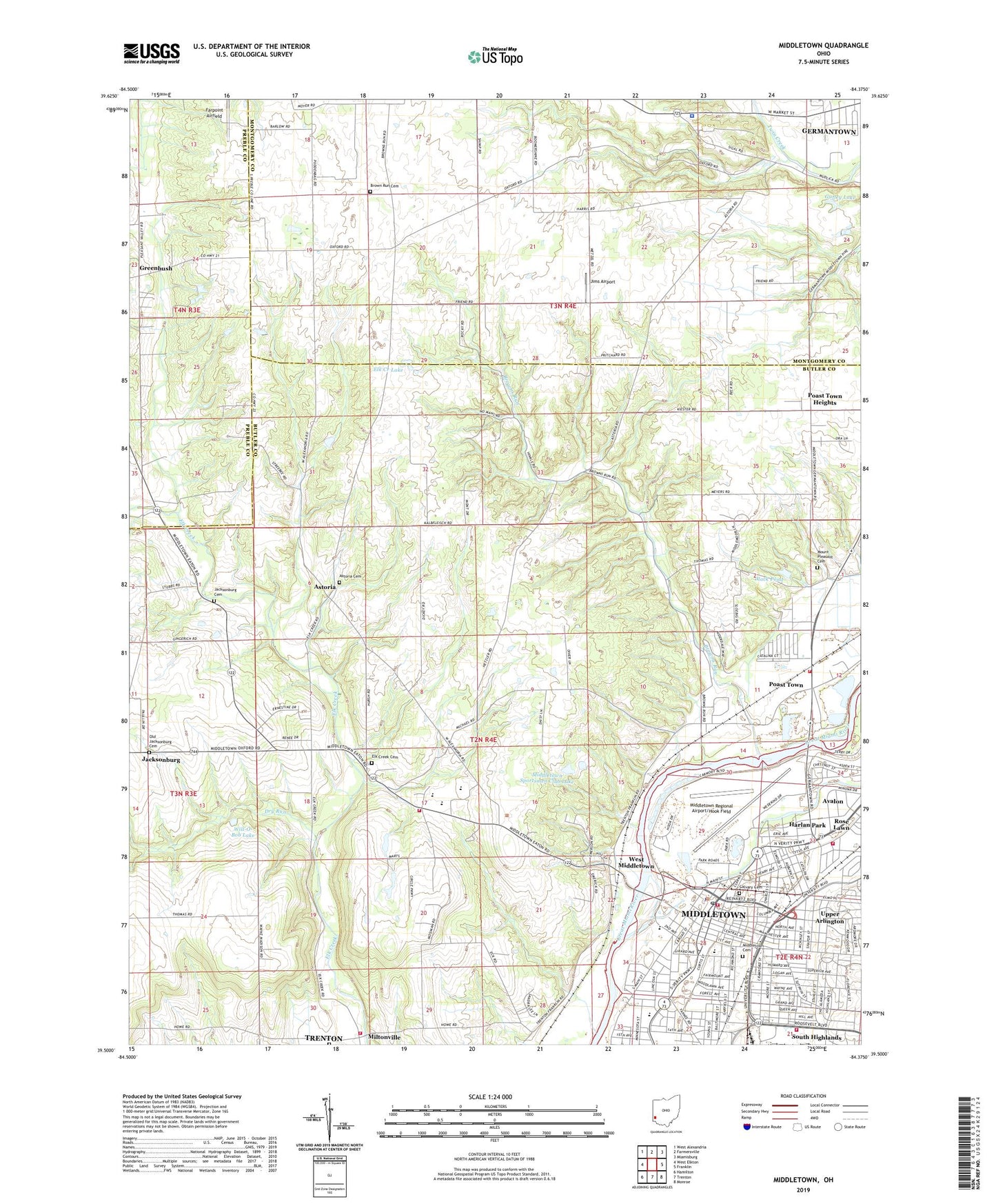 Middletown Ohio US Topo Map Image