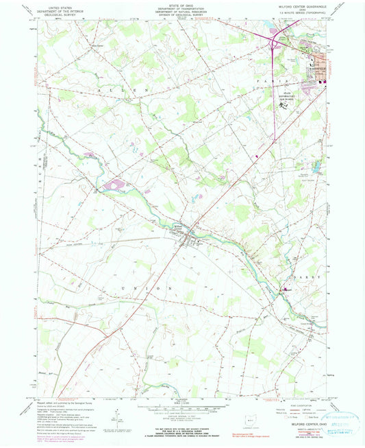 Classic USGS Milford Center Ohio 7.5'x7.5' Topo Map Image