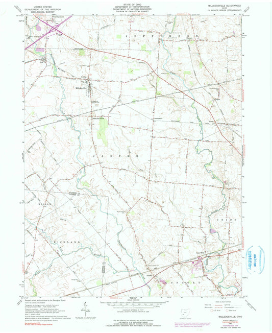 Classic USGS Milledgeville Ohio 7.5'x7.5' Topo Map Image