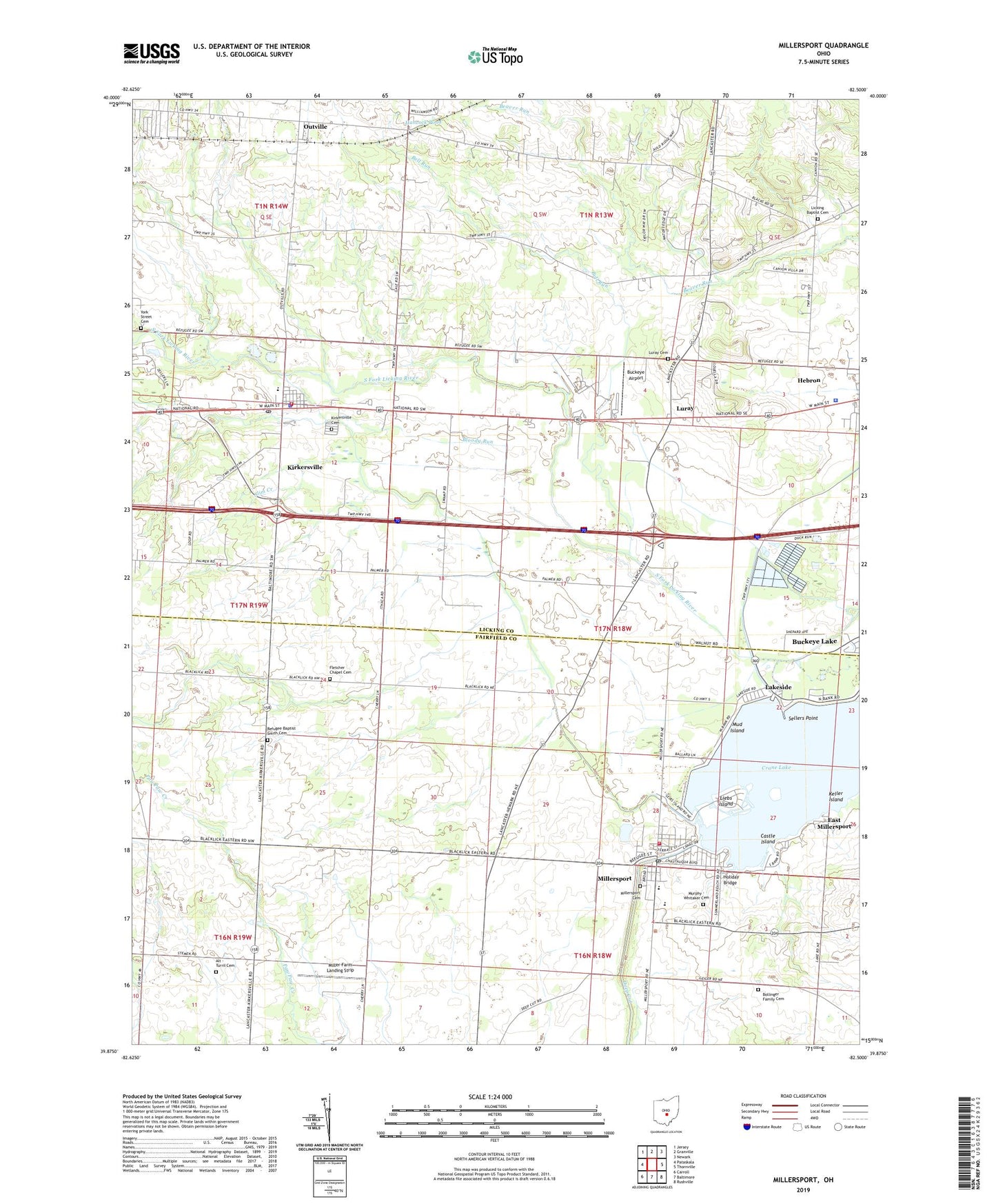 Millersport Ohio US Topo Map Image