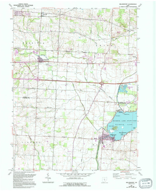 Classic USGS Millersport Ohio 7.5'x7.5' Topo Map Image