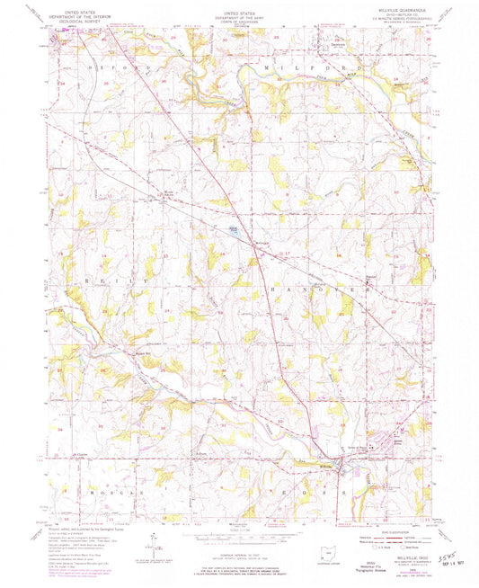 Classic USGS Millville Ohio 7.5'x7.5' Topo Map Image