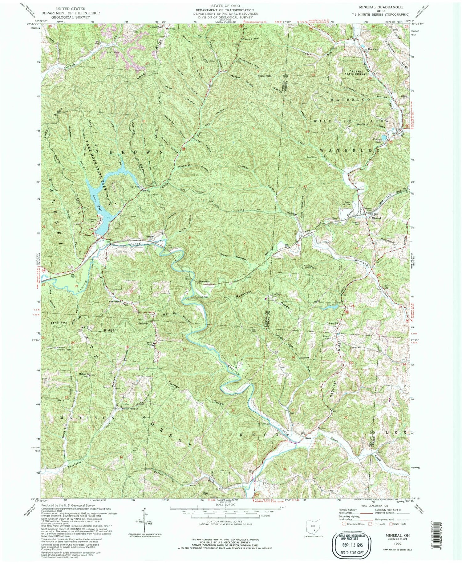 USGS Classic Mineral Ohio 7.5'x7.5' Topo Map Image