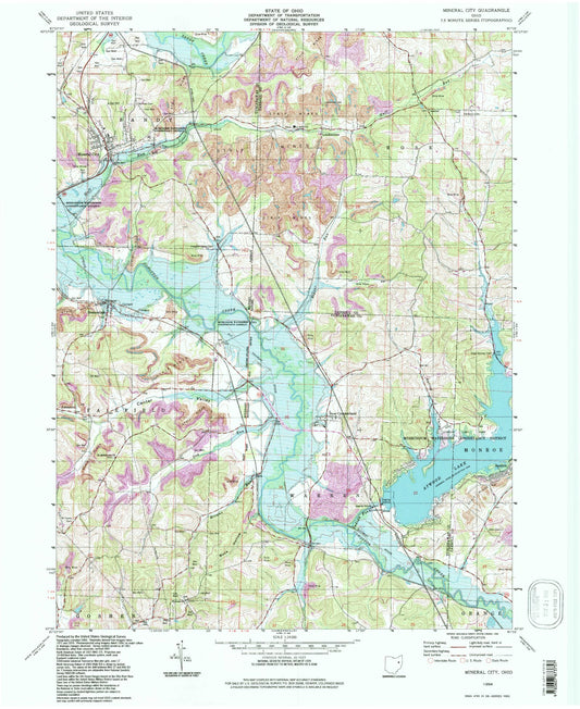 Classic USGS Mineral City Ohio 7.5'x7.5' Topo Map Image