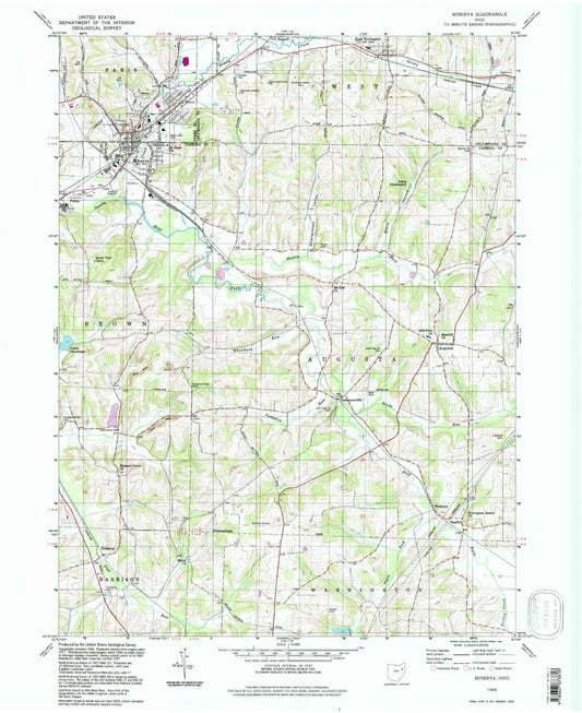 Classic USGS Minerva Ohio 7.5'x7.5' Topo Map Image