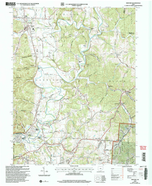Classic USGS Minford Ohio 7.5'x7.5' Topo Map Image